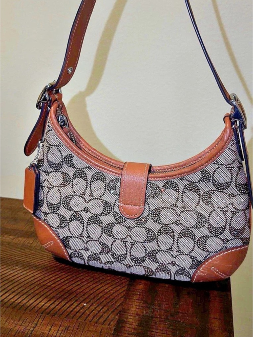 Coach Signature Canvas Shoulder Bag in Brown & Black